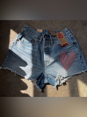 Levi's Light Blue Denim Shorts with Red Gingham Heart